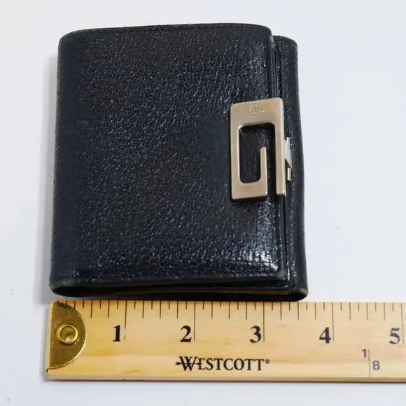 Authentic Vintage Gucci G Clip Bifold Compact Wallet Black Leather Made Italy - Picture 10 of 11